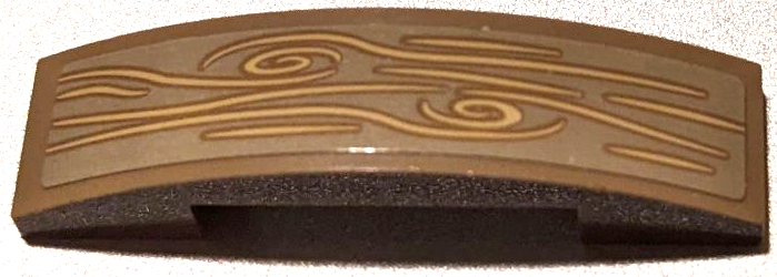 Lego Slope, Curved 4 x 1 x 2/3 Double with Tan Wood Grain Pattern (Sticker) - Set 41422 / Dark Tan