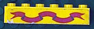 Lego Brick 1 x 6 with Dark Pink Ribbon on Yellow Background Pattern (Sticker) - Sets 375-2 / 6075-2