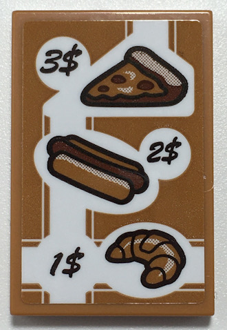 Lego Tile 2 x 3 with Menu, '3$', Pizza Slice, Hot Dog, '2$', '1$', Croissant Pattern (Sticker) - Set 70425
