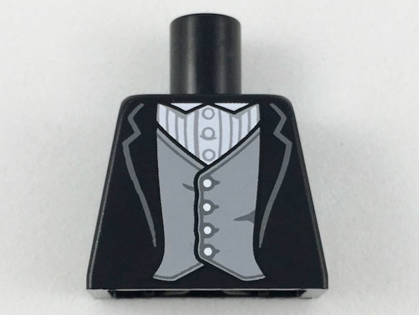 Lego Torso Jacket, White Shirt with Pinstripes, Light Bluish Gray Vest Pattern / Black