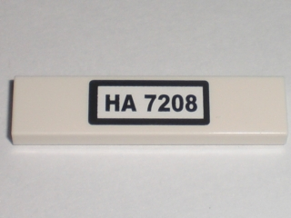 Lego Tile 1 x 4 with Black 'HA 7208' Pattern (Sticker) - Set 7208 / White