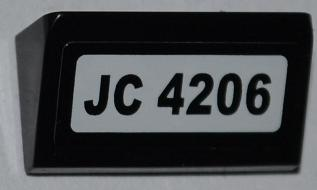 Lego Slope 30 1 x 2 x 2/3 with 'JC 4206' Pattern (Sticker) - Set 4206 / Black