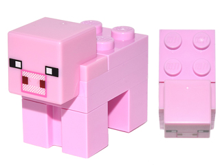 Lego Minecraft Pig (2 x 2 Plate, White Snout with Dark Pink Outline) - Brick Built