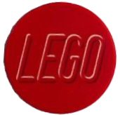 Lego Tile, Round 2 x 2 with Bottom Stud Holder with White LEGO Logo Outline Rounded Ends Pattern / Red