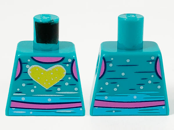 Lego Torso Tank Top, Dark Pink Neck and Midriff, Yellow Heart, and Metallic Light Blue Spots Pattern / Dark Turquoise