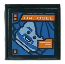 Lego Tile 2 x 2 with Screen with 'DR. OGEL' and Medium Blue Minifigure Head with Blue Beard Pattern (Sticker) - Set 60227