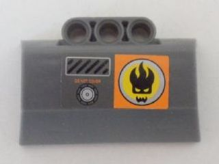 Lego Technic, Panel Engine Block Half / Side Intake with Agents Dr. Inferno Logo and 'DO NOT COVER' Pattern Model Right Side (Sticker) - Set 8634 / Dark Bluish Gray