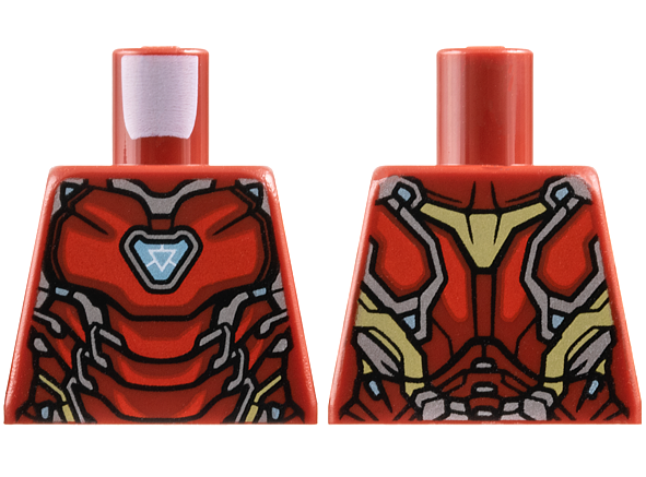 Lego Torso Armor with Thick Red Markings, Metallic Light Blue Triangular Arc Reactor, Silver and Gold Trim Pattern / Dark Red