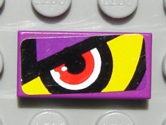 Lego Tile 1 x 2 with Purple/Yellow Background and Red Eye Left Pattern (Sticker) - Set 8269 / Purple