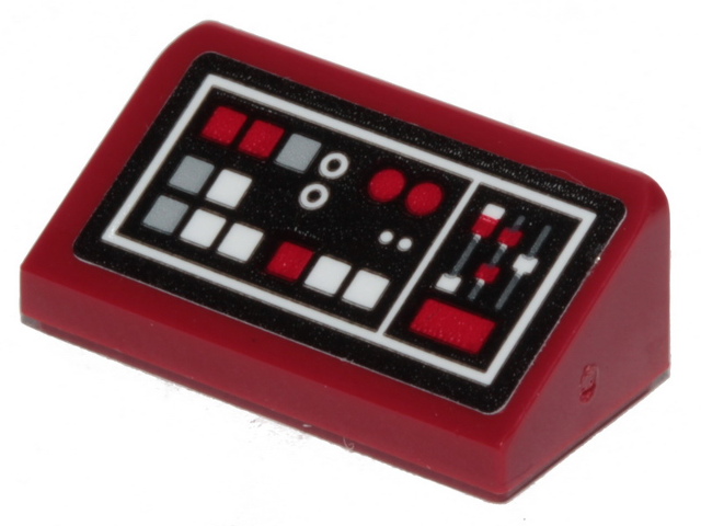 Lego Slope 30 1 x 2 x 2/3 with Dark Red, Light Bluish Gray and White Buttons Pattern (Sticker) - Set 75216 / Dark Red