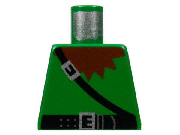 Lego Torso Castle Dark Forestman Brown Collar, Black Belt and Crossbelt, Silver Buckles Pattern / Green
