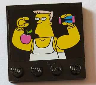 Lego Tile, Modified 4 x 4 with Studs on Edge with Bodybuilder and Dark Pink Apple Pattern (Sticker) - Set 71016