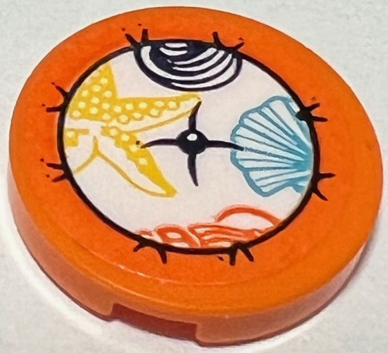 Lego Tile, Round 2 x 2 with Bottom Stud Holder with White Cushion / Circle with Black Button, Yellow Starfish / Sea Star, and Medium Azure Seashell Pattern (Sticker) - Set 41428