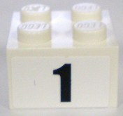 Lego Brick 2 x 2 with Black Number 1 Narrow Bold Font Pattern (Sticker) - Sets 8896 / 8898 / White