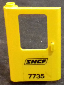 Lego Door 1 x 4 x 5 Train Left, Thin Support at Bottom with Black 'SNCF 7735' Pattern (Sticker) - Set 7735 / Yellow