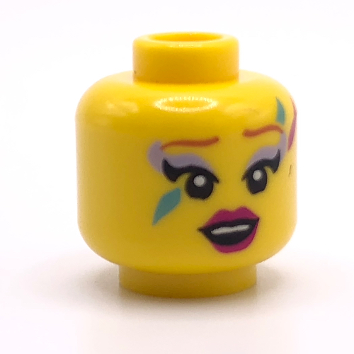 Lego Minifig Head, Reddish Brown Eyebrows, Red Lips, Face Paint and Open Mouth / Smile Print