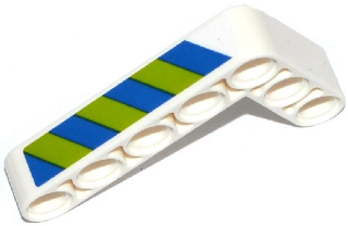 Lego Technic, Liftarm, Modified Bent Thick L-Shape 3 x 5 with Blue and Lime Danger Stripes Pattern Model Left Side (Sticker) - Set 42047