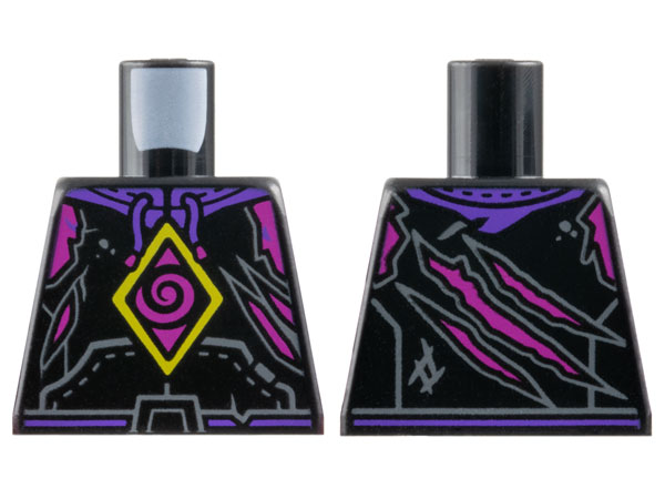 Lego Torso Hoodie with Dark Purple Hood, Magenta Spiral and Skin Behind Tears, Yellow Diamond Pattern / Black