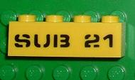 Lego Brick 1 x 4 with Black 'SUB 21' Pattern (Sticker) - Set 7774