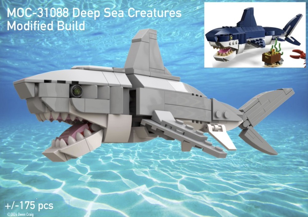 Lego MOC-31088 Deep Sea Creatures Great White Shark Modified Build