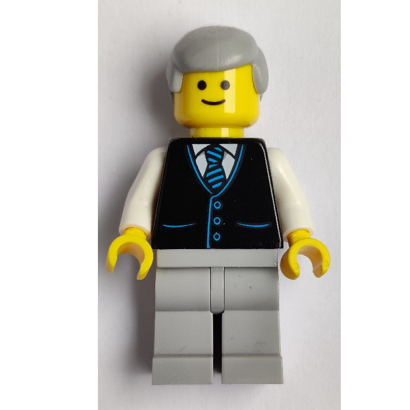 Lego Black Torso Jacket, Light Bluish grey Legs, Light Bluish Grey Hair