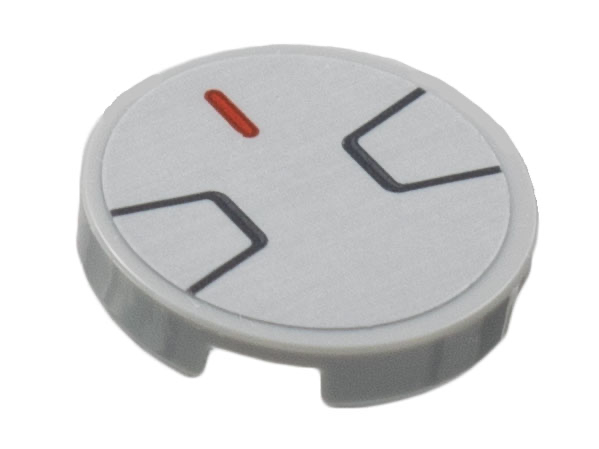 Lego Tile, Round 2 x 2 with Bottom Stud Holder with Dark Red Line and 2 Black Trapezoids Pattern (Sticker) - Set 76831