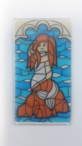 Lego Glass for Window 1 x 4 x 6 with Stained Glass Mermaid Sitting on Rock Pattern (Sticker) - Set 75948