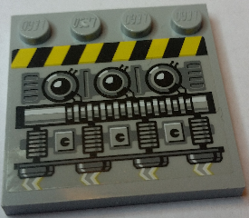 Lego Tile, Modified 4 x 4 with Studs on Edge with Engine and Black and Yellow Danger Stripes Pattern Model Right Side (Sticker) - Set 7666 / Light Bluish Gray