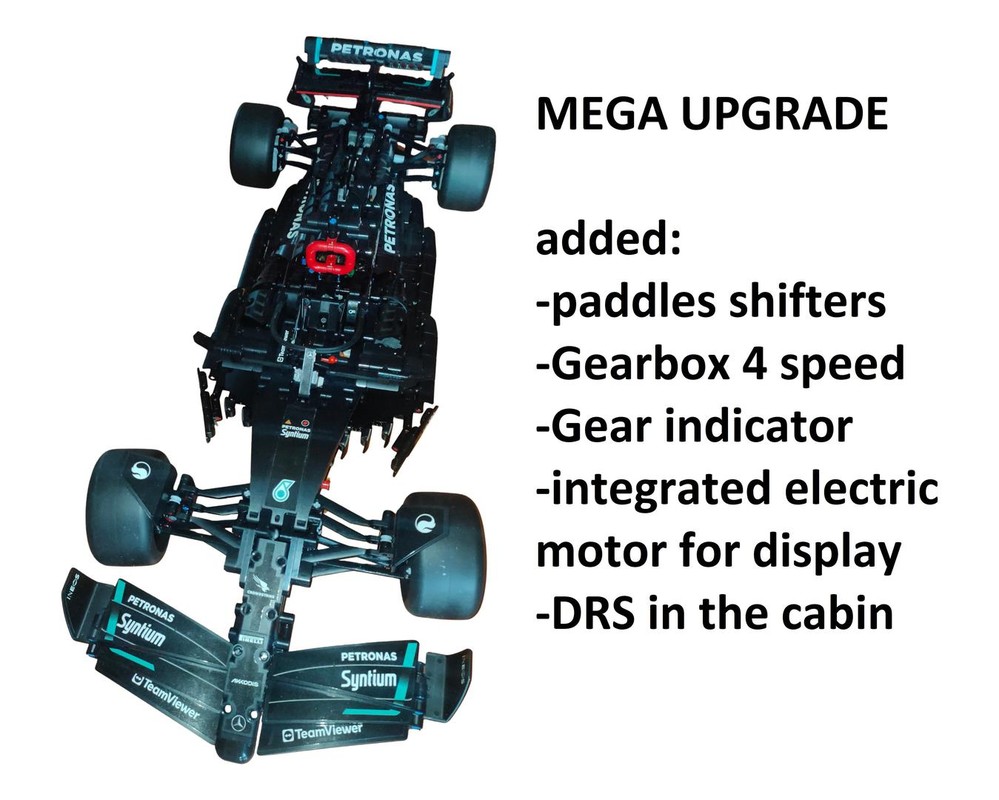 Lego UPGRADE 42171 Mercedes AMG F1 W14 gearbox 4, paddles shifters, electric motor, DRS from the cockpit