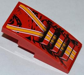 Lego Slope, Curved 4 x 2 with Orange and White Lines and 3 Air Intakes Pattern (Sticker) - Set 9092 / Red