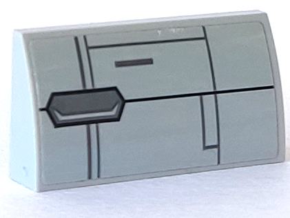 Lego Slope, Curved 2 x 4 x 2/3 with Bottom Tubes with SW Resistance Transport Pod Hull Plates Pattern (Sticker) - Set 75176 / Light Bluish Gray