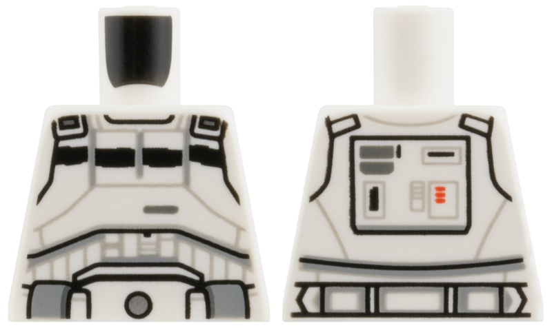 Lego Torso Armor, Thick Black Stripe, Light Bluish Gray Lines and Belt, Silver Circle Buckle Pattern / White