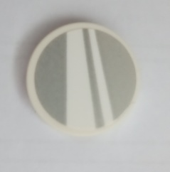 Lego Tile, Round 2 x 2 with Bottom Stud Holder with Silver and White Stripes Pattern (Sticker) - Set 75980