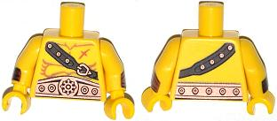 Lego Torso Bare Chest with Muscles Outline, Scar, Copper Belt and Shoulder Strap Pattern / Yellow Arms with Wristbands / Yellow Hands