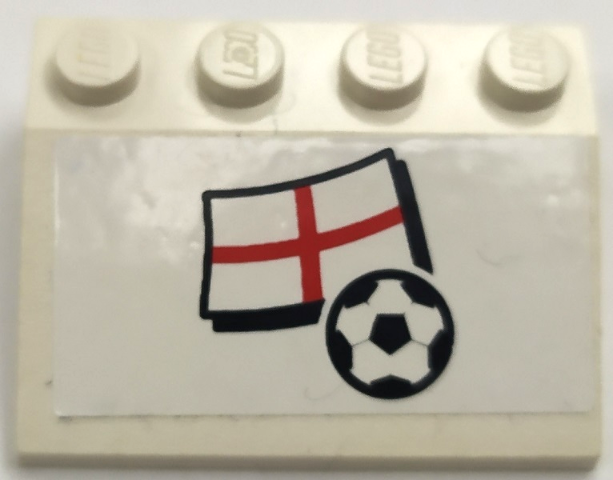 Lego Slope 33 3 x 4 with Flag of England and Soccer Ball on White Background Pattern (Sticker) - Set 3405 / White