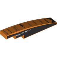 Lego Brick Curved 1 x 6 with White 'RICHARD MILLE' on Black Background on Side, Sponsors on Curve Print / Orange