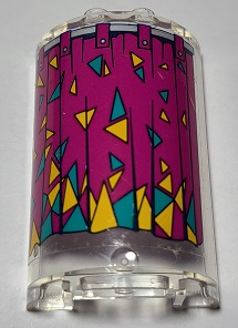 Lego Cylinder Half 2 x 4 x 5 with 1 x 2 Cutout with Magenta Curtain with Dark Turquoise and Bright Light Orange Triangles Pattern (Sticker) - Set 41344