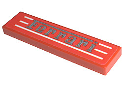 Lego Tile 1 x 4 with Silver 'Ferrari' and White Stripes Pattern (Sticker) - Set 8671