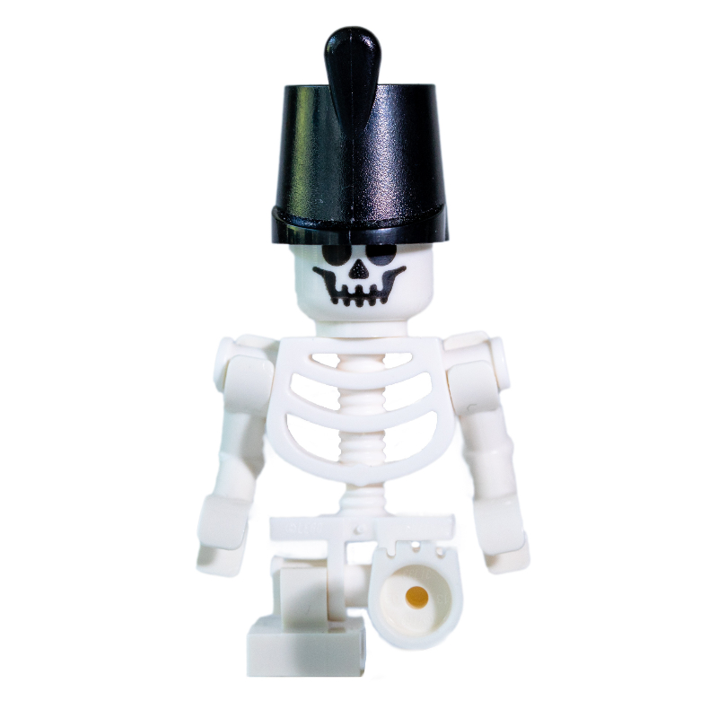 Lego Skeleton, Standard Face, Missing 1 Leg, Imperial Guard Hat