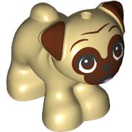 Lego Animal, Dog, Pug with Reddish Brown Face, Open Mouth print / Tan