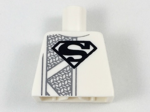 Lego Torso Robe with Black Superman 'S' Logo and Dark Bluish Gray Mesh Stripe Pattern / White