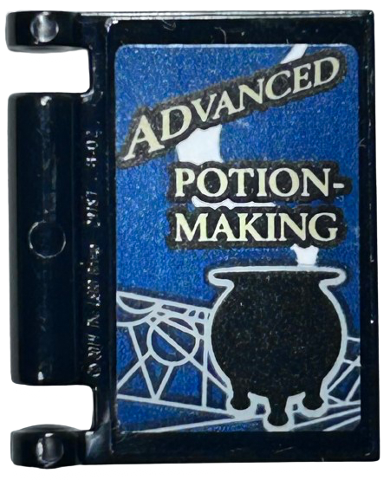 Lego Minifigure, Utensil Book Cover with 'ADVANCED POTION-MAKING' and Black Smoking Cauldron on Dark Blue Background Pattern (Sticker) - Set 76399 / Black