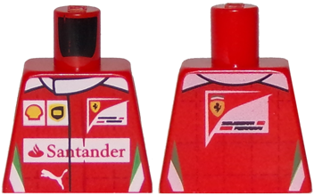 Lego Torso Speed Champions with Shell, UPS, Ferrari, Puma and Red Santander Logo Front, Ferrari Logo Back Pattern / Red