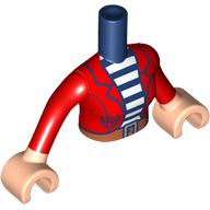 Lego Minidoll Torso Girl with Red Jacket, Dark Blue/White Striped Shirt, Nougat Belt print, Light Nougat Arms and Hands