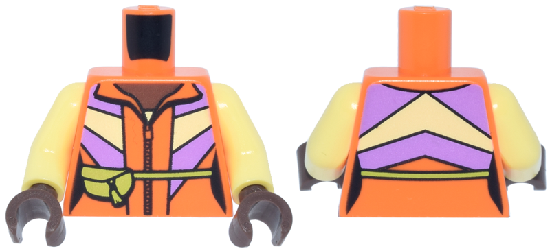 Lego Torso Female Jacket with Zipper, Medium Lavender and Bright Light Yellow Panels, Lime Pouch, Umber Neck Pattern / Bright Light Yellow Arms / Umber Hands