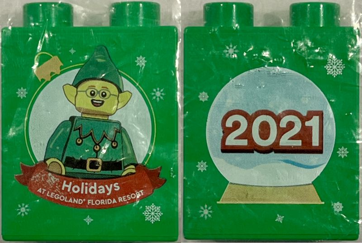 Lego Duplo, Brick 1 x 2 x 2 with Holidays at LEGOLAND Florida Resort 2021, Elf Minifigure Pattern