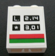 Lego Brick 1 x 2 x 2 with Inside Axle Holder with 'L. 2.14' and '* 3.01' Pattern (Sticker) - Set 3180