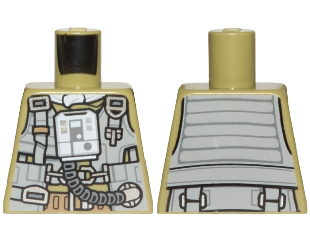 Lego Torso SW Resistance A-wing Pilot with DB Gray Vest and LB Gray Front Panel with Breathing Apparatus Pattern / Olive Green