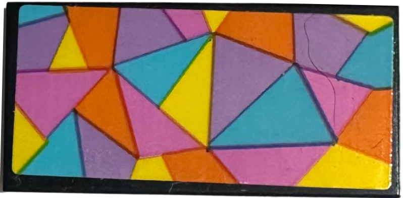 Lego Tile 2 x 4 with Dark Pink, Medium Azure, Medium Lavender, Orange, and Yellow Mosaic Triangles Pattern (Sticker) - Set 42614 / Black