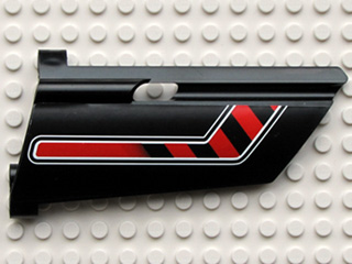 Lego Technic, Panel Fairing #20 Large Long, Small Hole, Side A with Red / Black Diagonal Stripe Bent Pattern (Sticker) - Set 8285